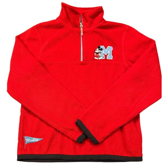 Disney Mickey Mouse Women’s Fleece Pullover Red 1/4 Zip Jacket Sz Med - Picture 1 of 6